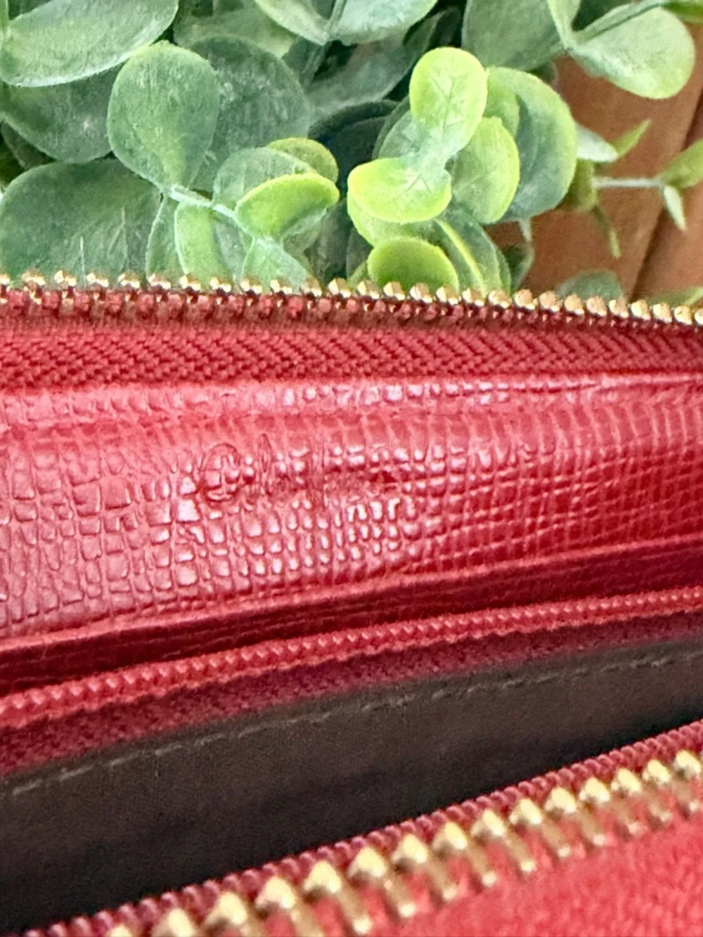 Cole Haan Red Leather Zip Around Wallet Organizer Gold Hardware